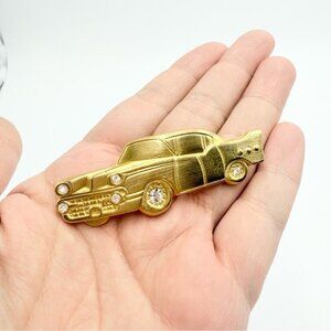 Vintage Gold Tone Rhinestone Chevrolet Bel Air Muscle Car Brooch Pin